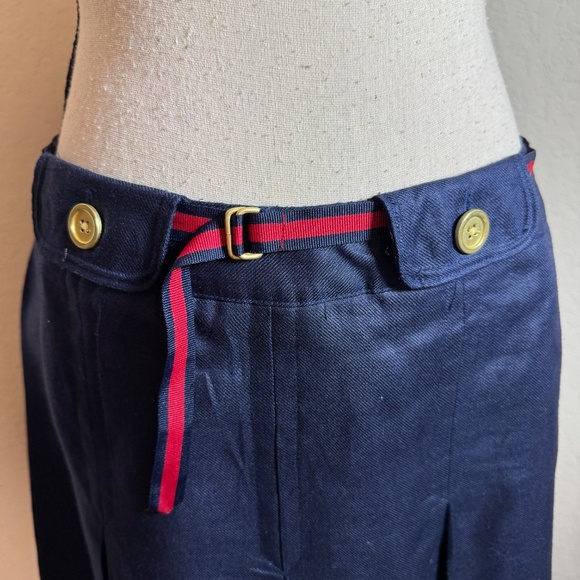 Navy Blue Pleated Midi Skirt Red Belt - Picture 4 of 8